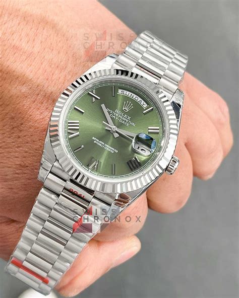 rolex day date white gold green dial price|Rolex presidential 40mm white gold.